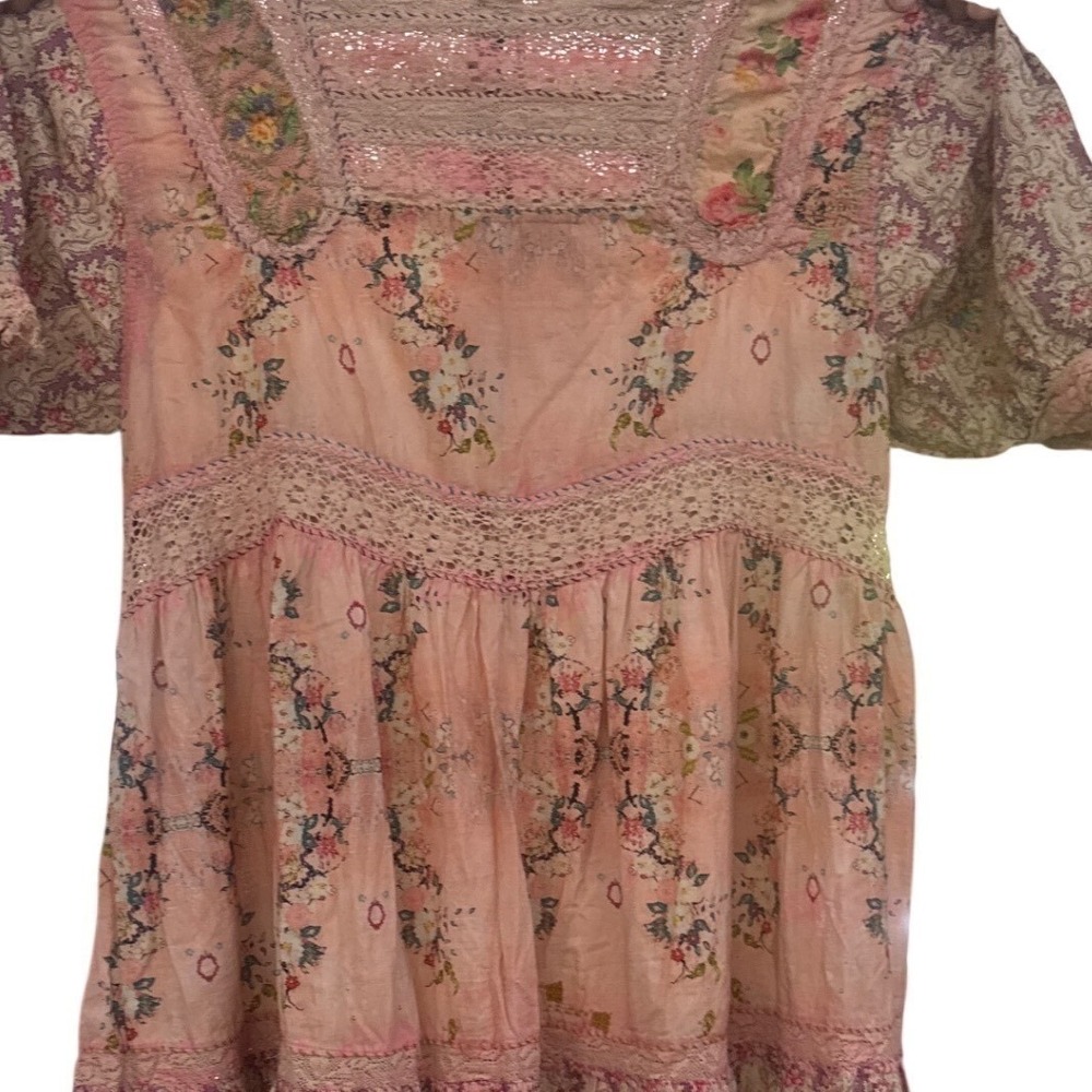 Magnolia Pearl Romantic Dress Pink Peach Lace Crochet Embroidered Short Sleeve - Picture 9 of 16